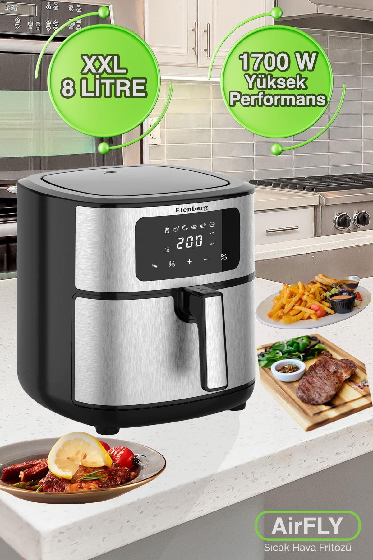 Elenberg Airfly XXL 8 Lt Geniş Hazneli 6 Ön Programlı Dokunmatik Airfryer Sıcak Hava Fritözü ELB-2307