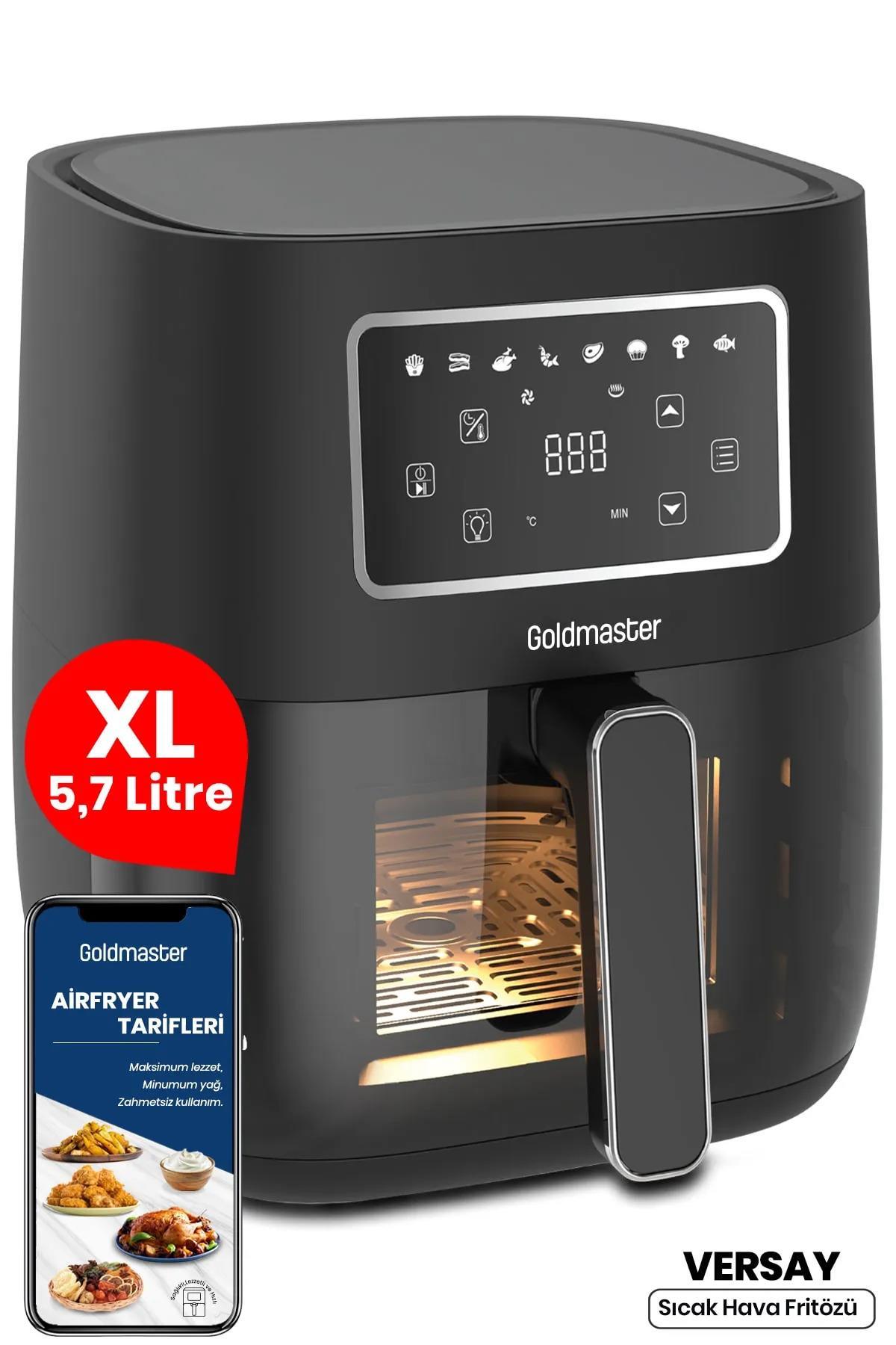 Goldmaster Versay 1700w Xl Dokunmatik 8 Ön Ayarlı Cam Kapaklı Hazne Aydınlatmalı Airfryer Sıcak Hava Fritözü