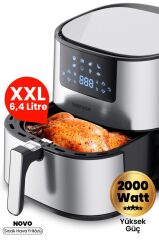 Goldmaster Novo 2000 Watt Yüksek Güç 6,4 Litre Inox Geniş Xxl Dokunmatik Airfryer Yağsız Sıcak Hava Fritözü