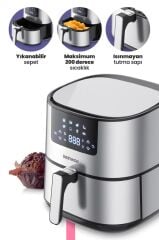 Goldmaster Novo 2000 Watt Yüksek Güç 6,4 Litre Inox Geniş Xxl Dokunmatik Airfryer Yağsız Sıcak Hava Fritözü